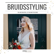 Load image into Gallery viewer, Bruidsvisagie en kapsel aan huis in Den Haag, Leiden en Rotterdam, Haarstyling voor de bruid haar en makeup voor een prijs. In de winkel in Naaldwijk voor de proefsessie, kom op locatie door heel Nederland